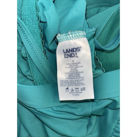 LANDS END Sz 4 Swimsuit Top Tankini Ruched Wireless Slimming Jade green - Picture 6 of 6